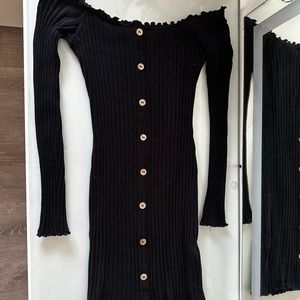 Fashion Nova Ribbed Black Button Kylie Dress